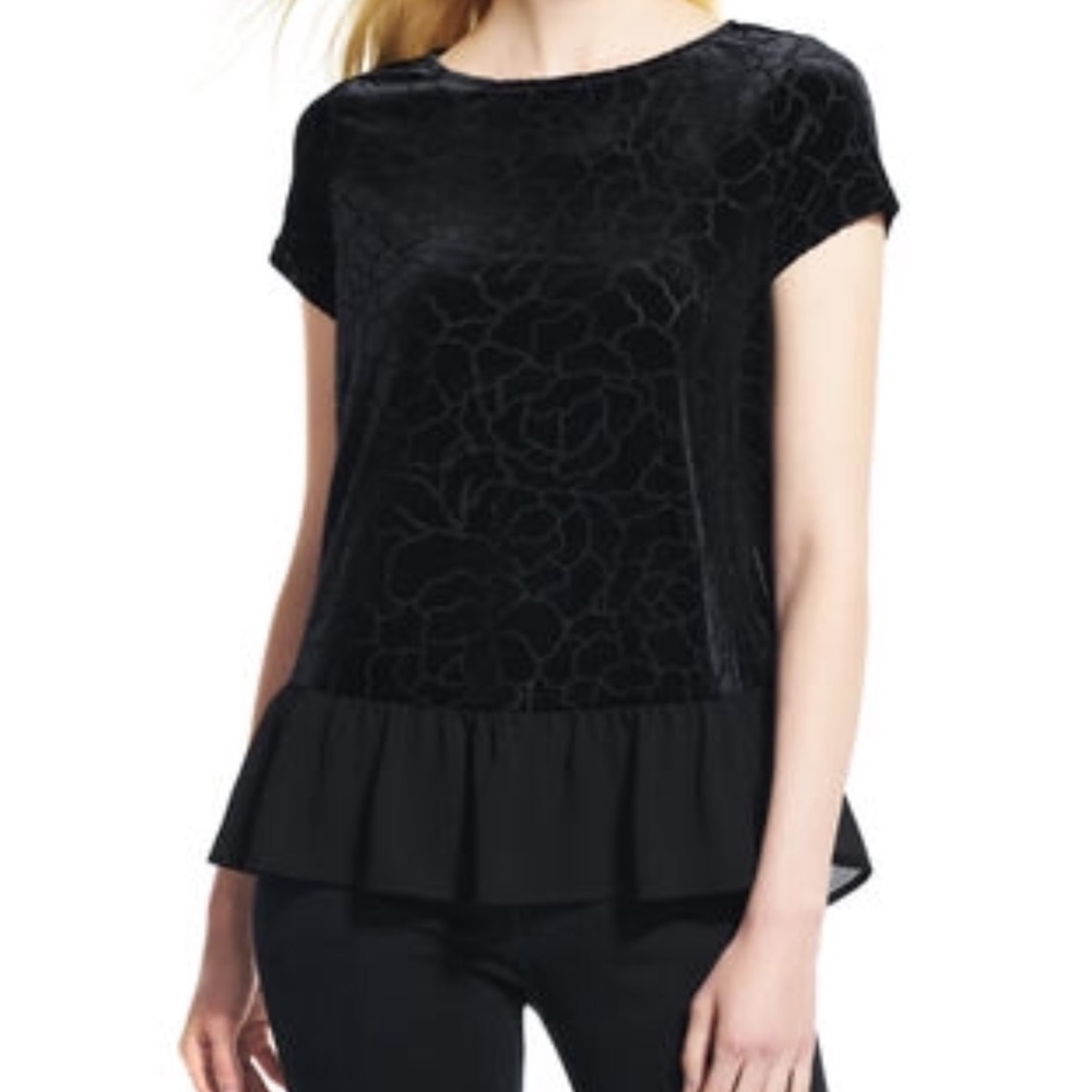Adrianna Papell l Black Velvet Peplum Top Medium